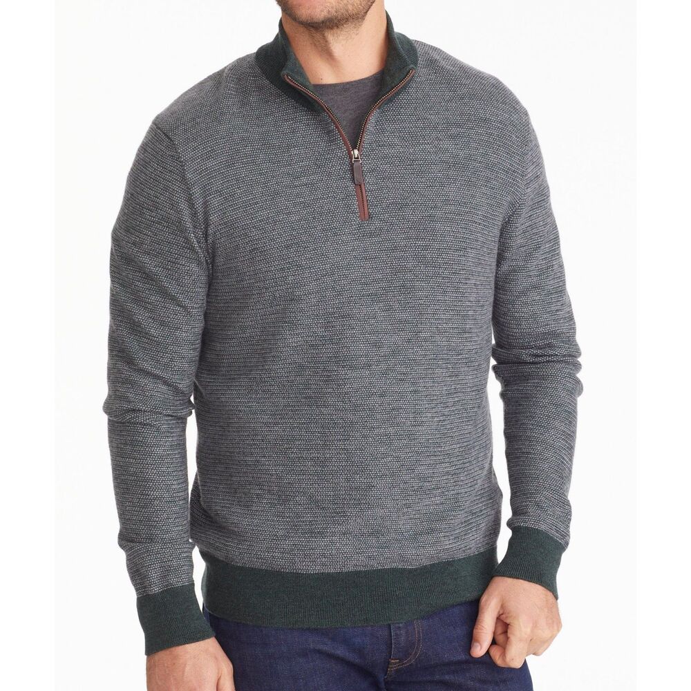 UNTUCKit Men's Birdseye Merino Wool Quarter-Zip Sweater Size M Preppy Casual
